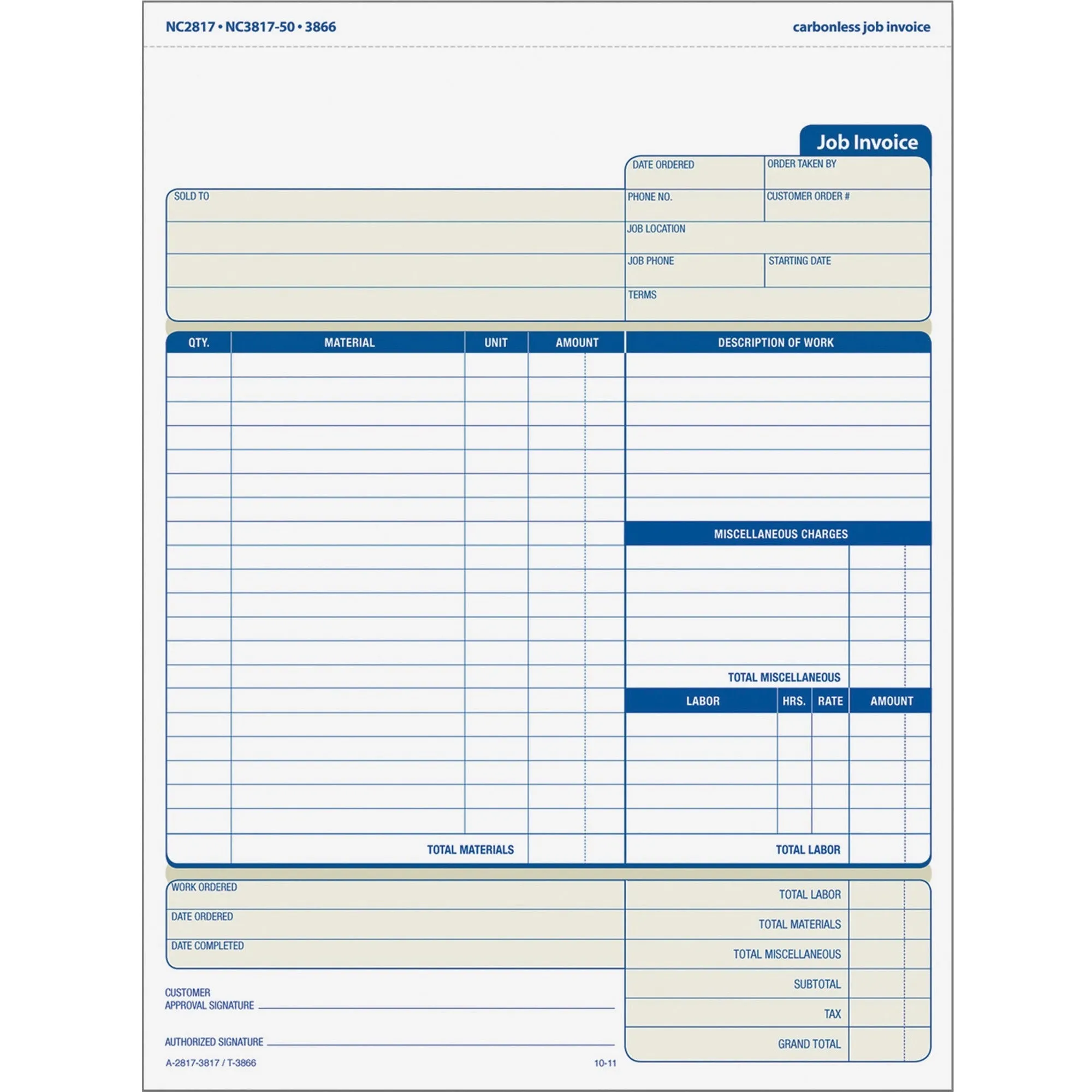 TOPS Three-part Carbonless Job Invoice Forms
