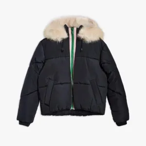 Topshop Navy Faux Fur Hooded Puffer Jacket - Navy Blue size 2 JJ