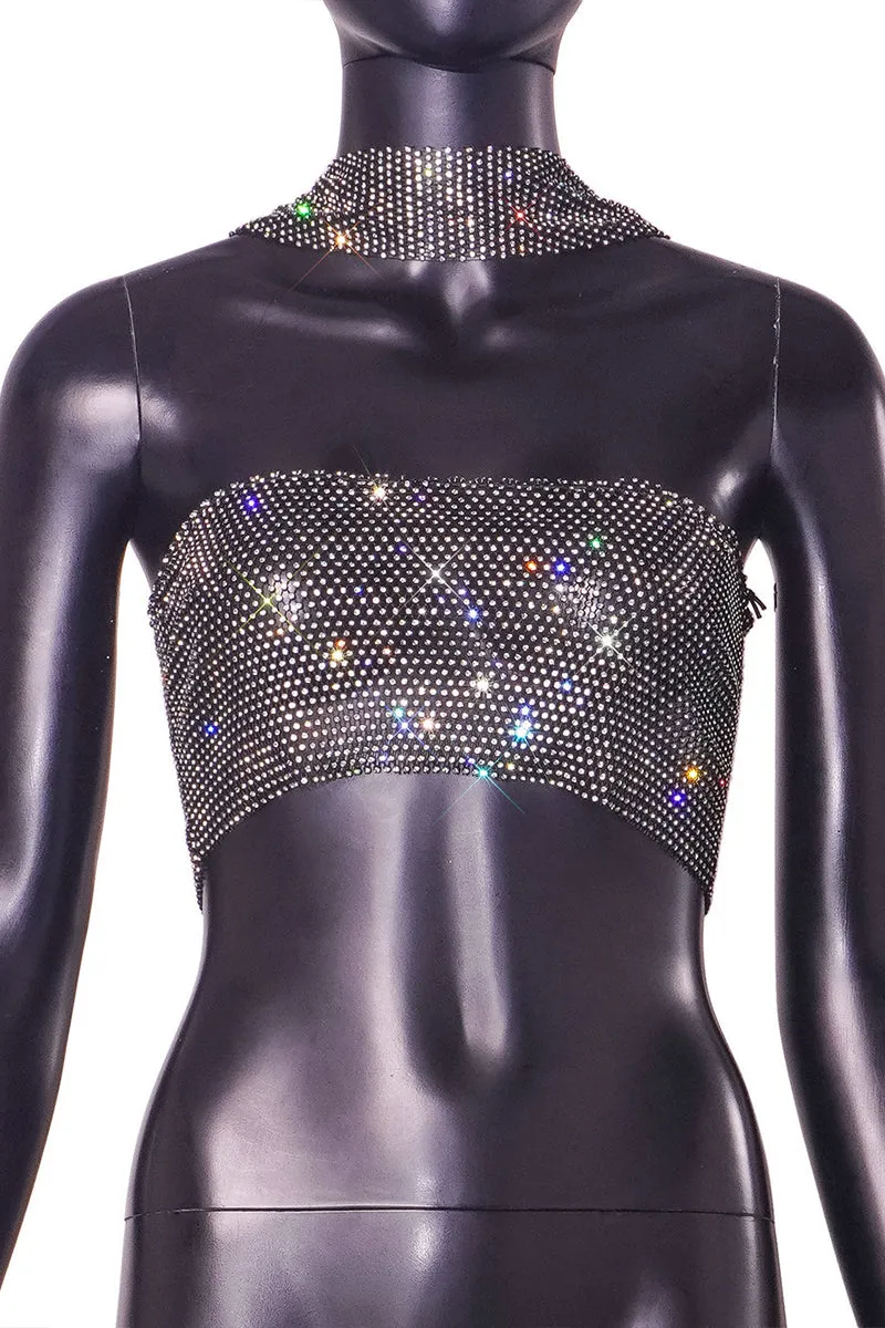TQ3557 Rhinestones Halter Tube Top