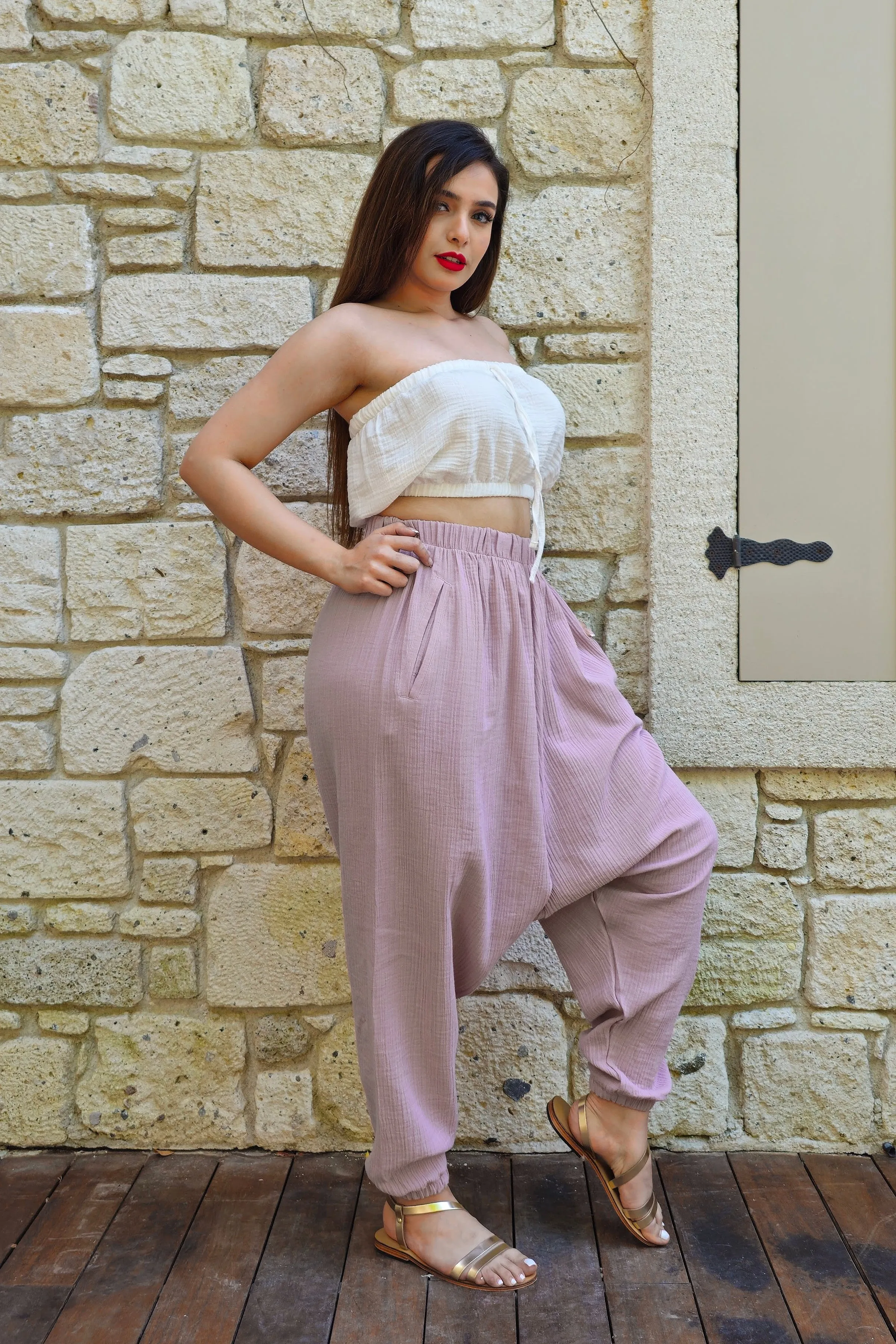 TRIBAL Organic Gauze Cotton Harem Pants - Plus Size (Lilac)