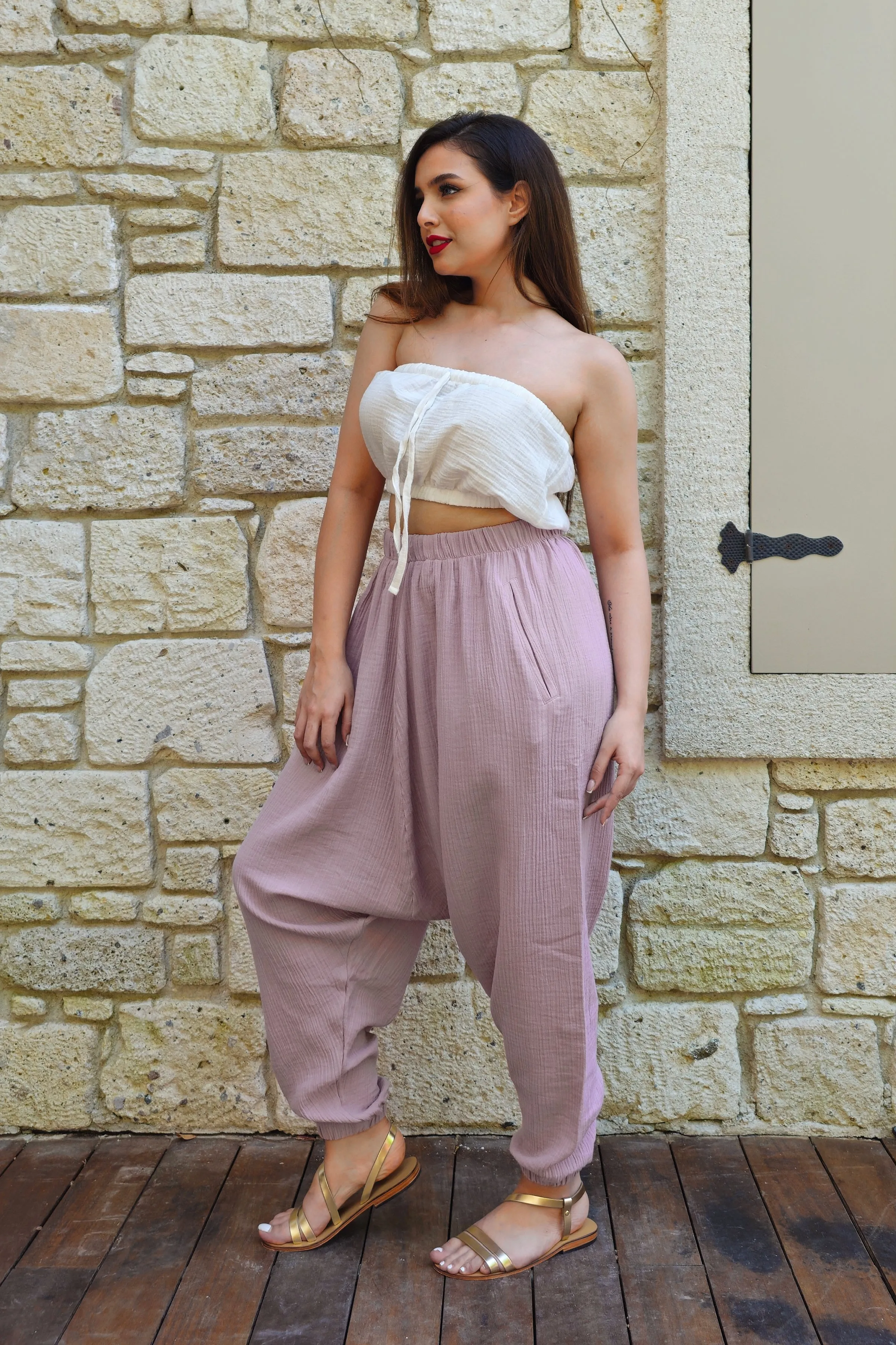TRIBAL Organic Gauze Cotton Harem Pants - Plus Size (Lilac)
