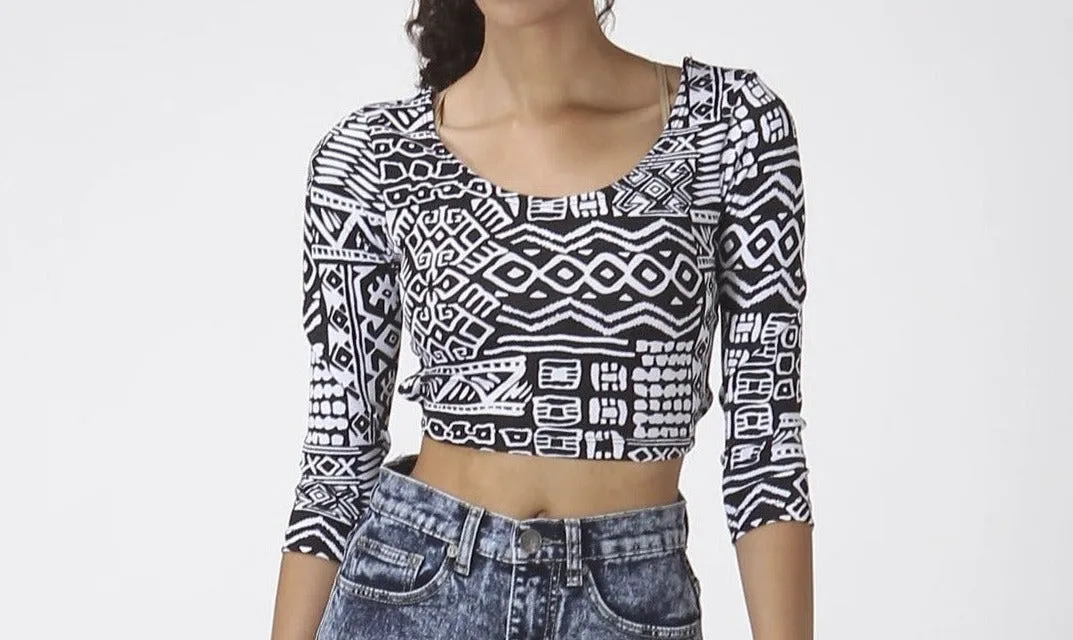Tribal Print Criss Cross Back Crop Top