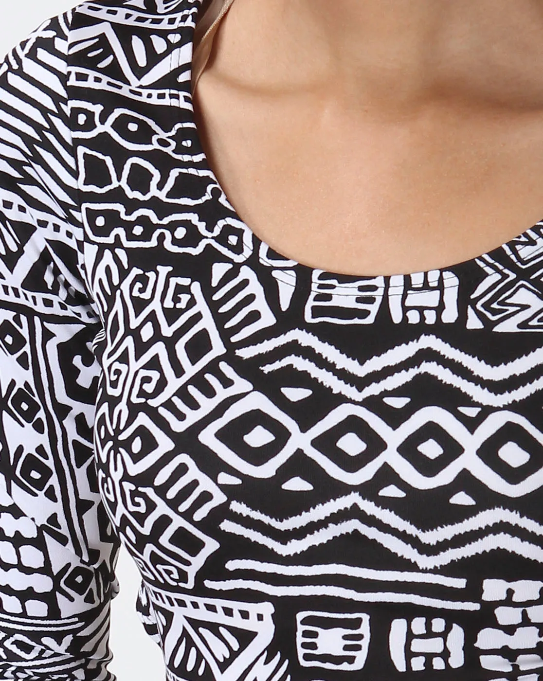 Tribal Print Criss Cross Back Crop Top