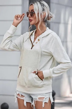 Trina Half Button Drawstring Long Sleeve Hoodie