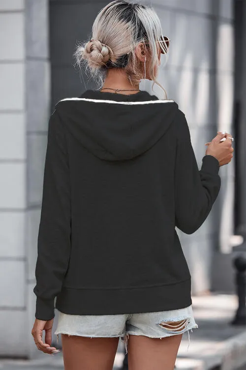 Trina Half Button Drawstring Long Sleeve Hoodie