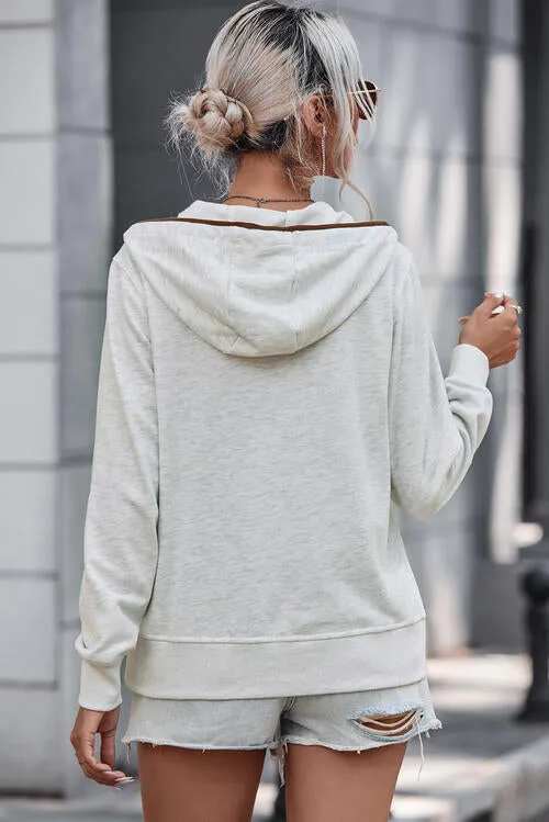 Trina Half Button Drawstring Long Sleeve Hoodie