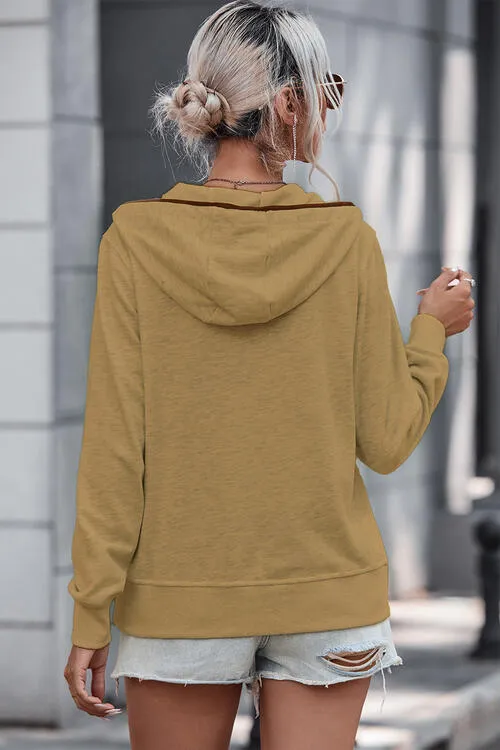 Trina Half Button Drawstring Long Sleeve Hoodie