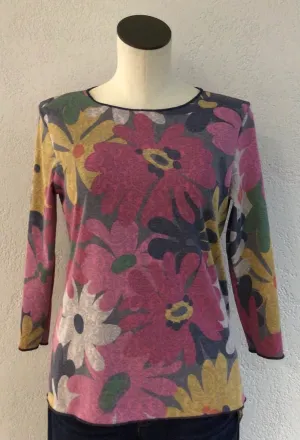 Trisha Tyler Floral Reversible Crew Neck - Pink/Grey