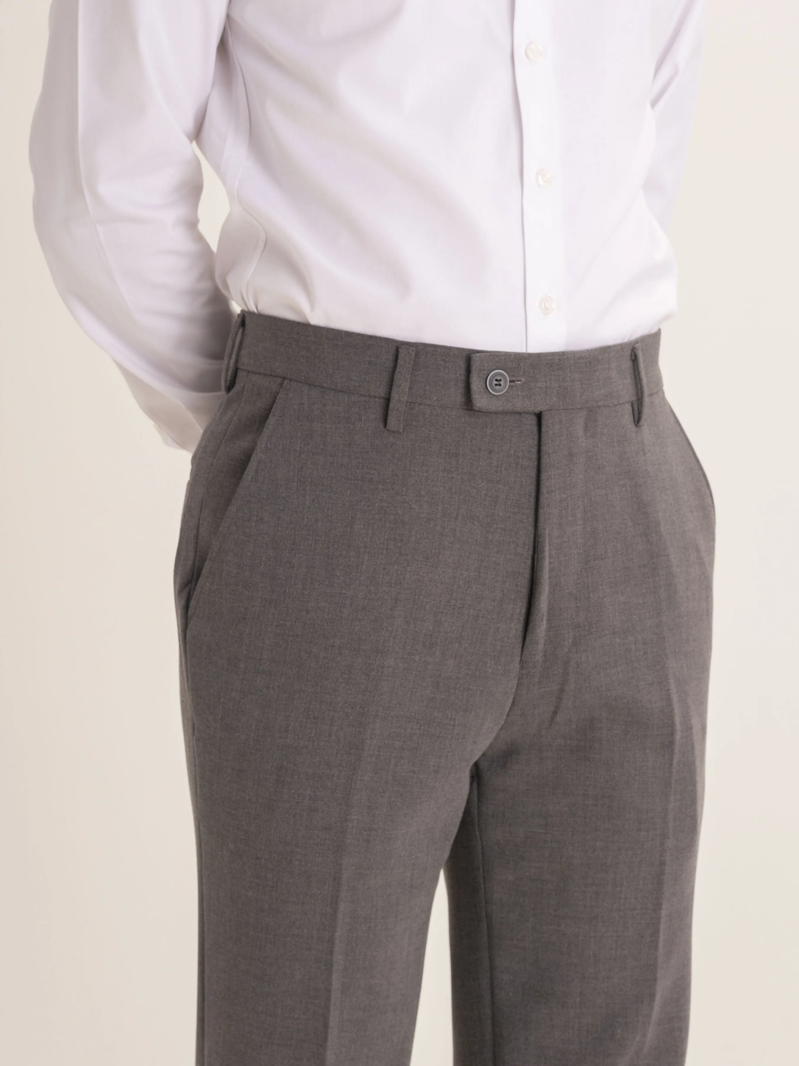 Trousers With Belt Loop - Ash Grey Plain (Slim Straight)
