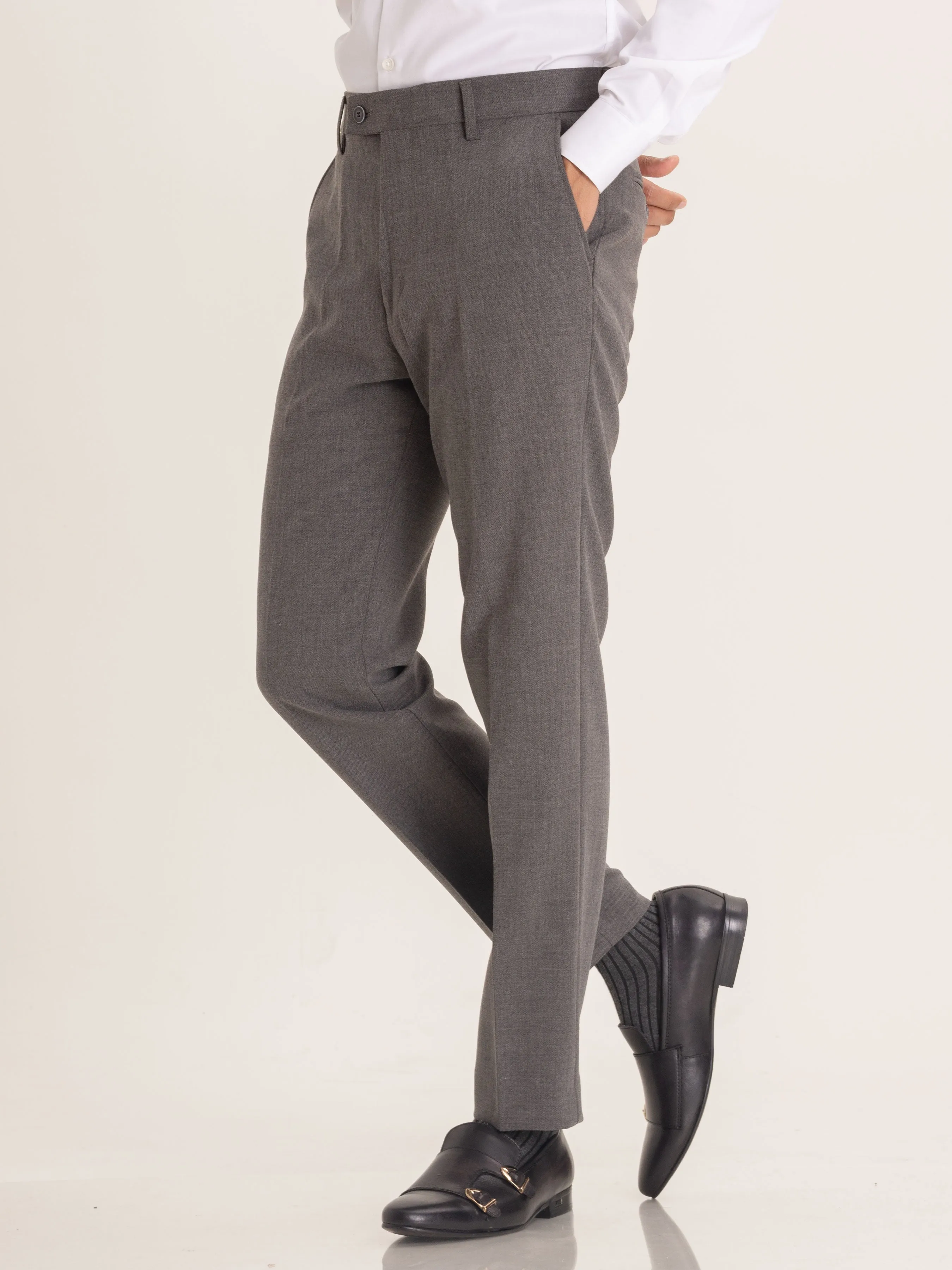 Trousers With Belt Loop - Ash Grey Plain (Slim Straight)