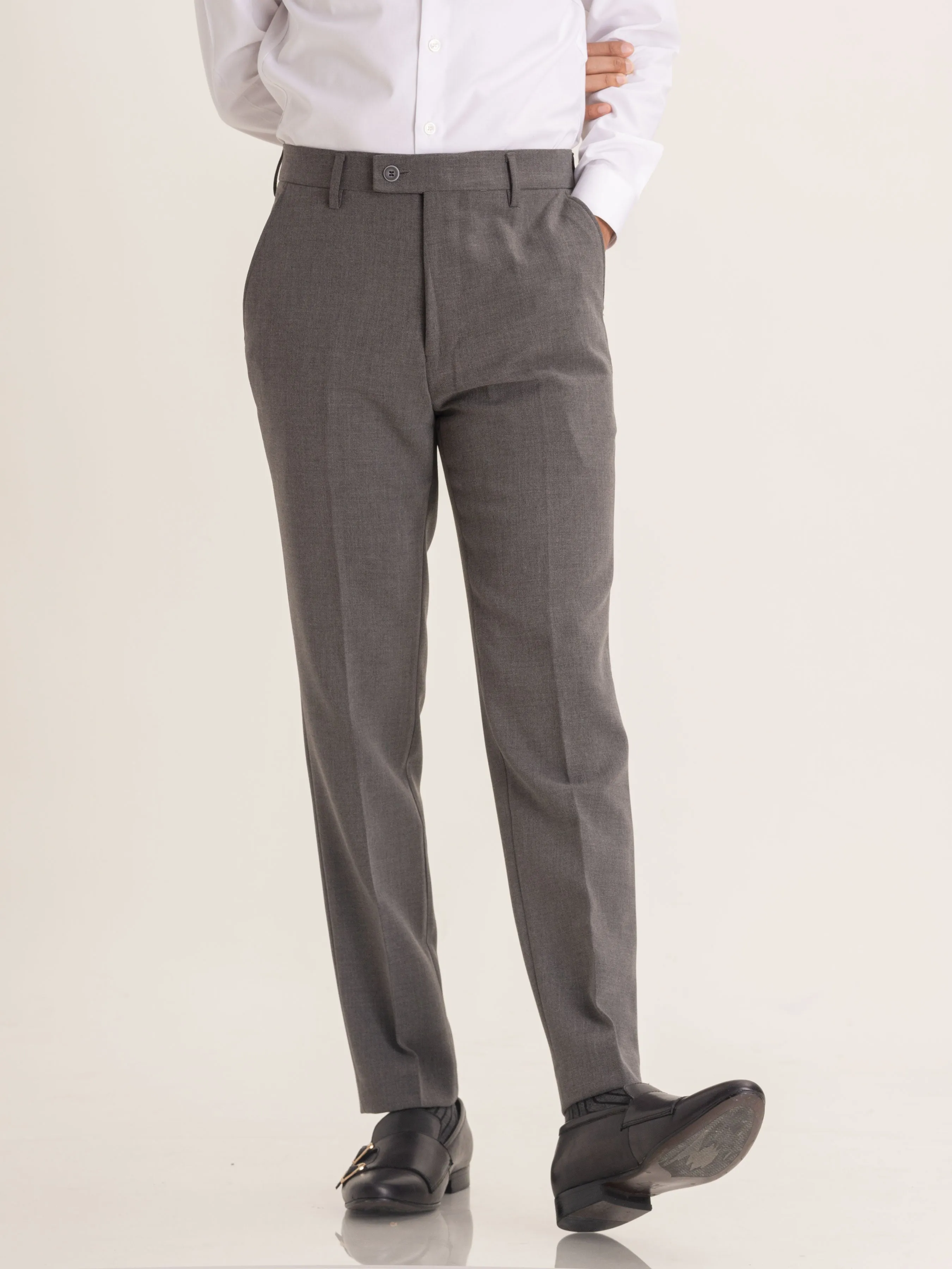 Trousers With Belt Loop - Ash Grey Plain (Slim Straight)