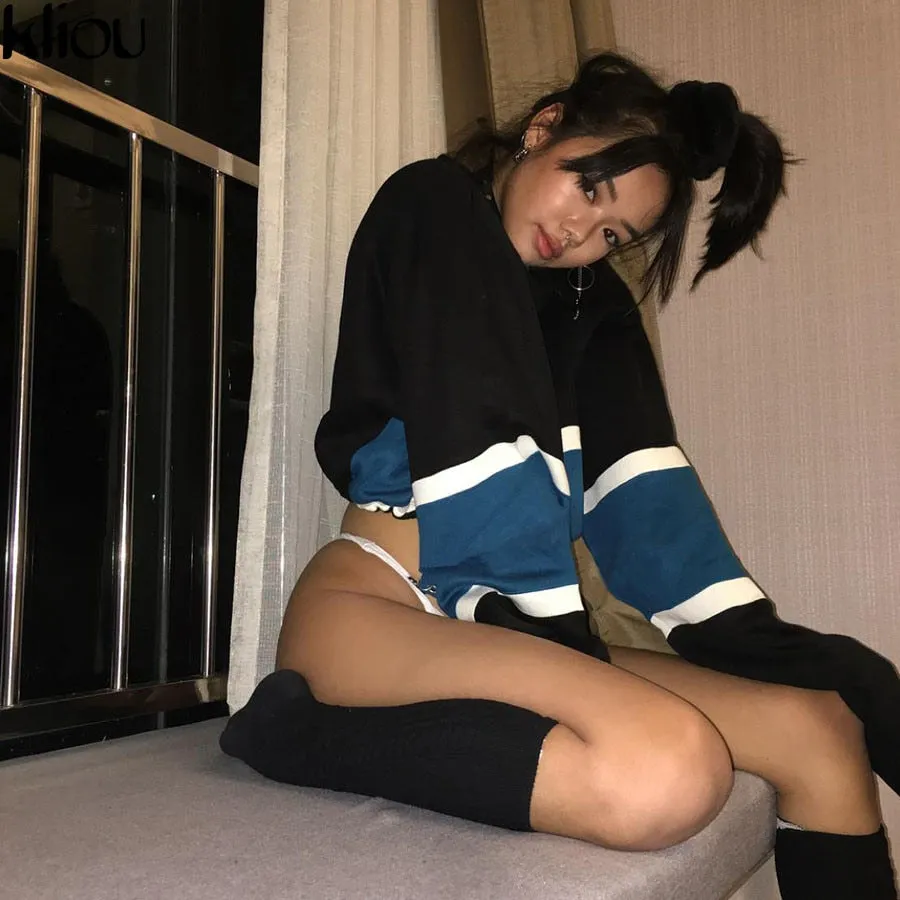True Stripe Drawstring Crop Sweatshirt