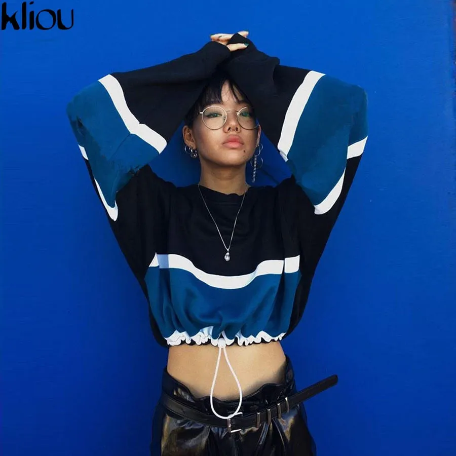 True Stripe Drawstring Crop Sweatshirt