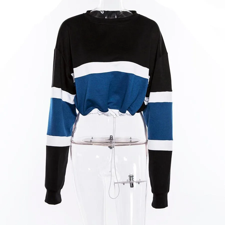 True Stripe Drawstring Crop Sweatshirt