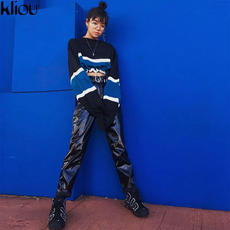 True Stripe Drawstring Crop Sweatshirt