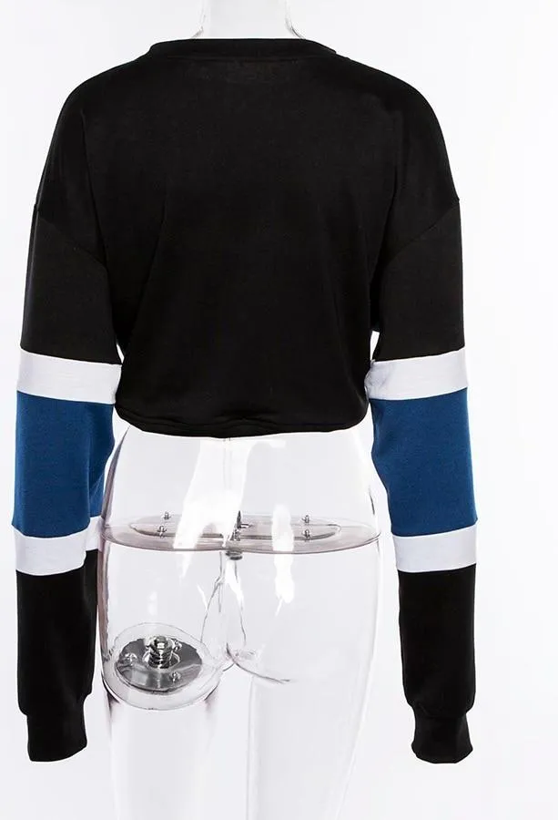 True Stripe Drawstring Crop Sweatshirt