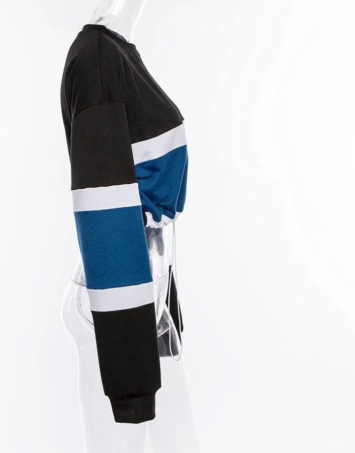 True Stripe Drawstring Crop Sweatshirt