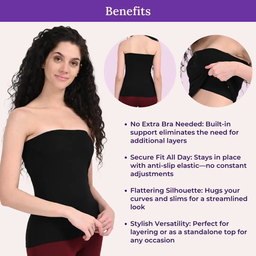 Tube Tank For Women | Off-Shoulder Design | Built-In Tube Bra | Anti-Slip Silicone Elastic | Body-Hugging Fit | Full Coverage | Soft Cotton Blend