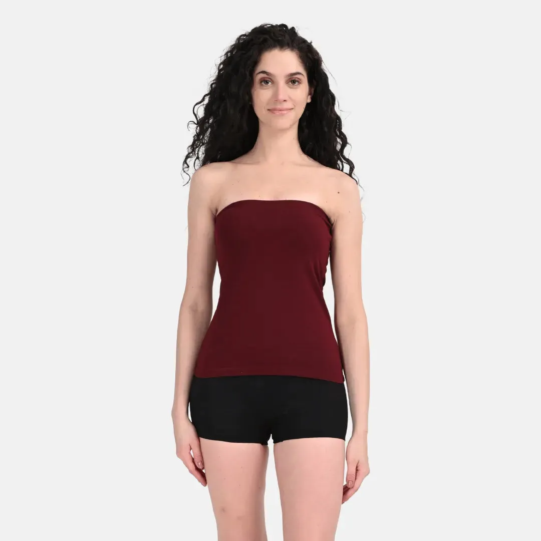 Tube Tank For Women | Off-Shoulder Design | Built-In Tube Bra | Anti-Slip Silicone Elastic | Body-Hugging Fit | Full Coverage | Soft Cotton Blend