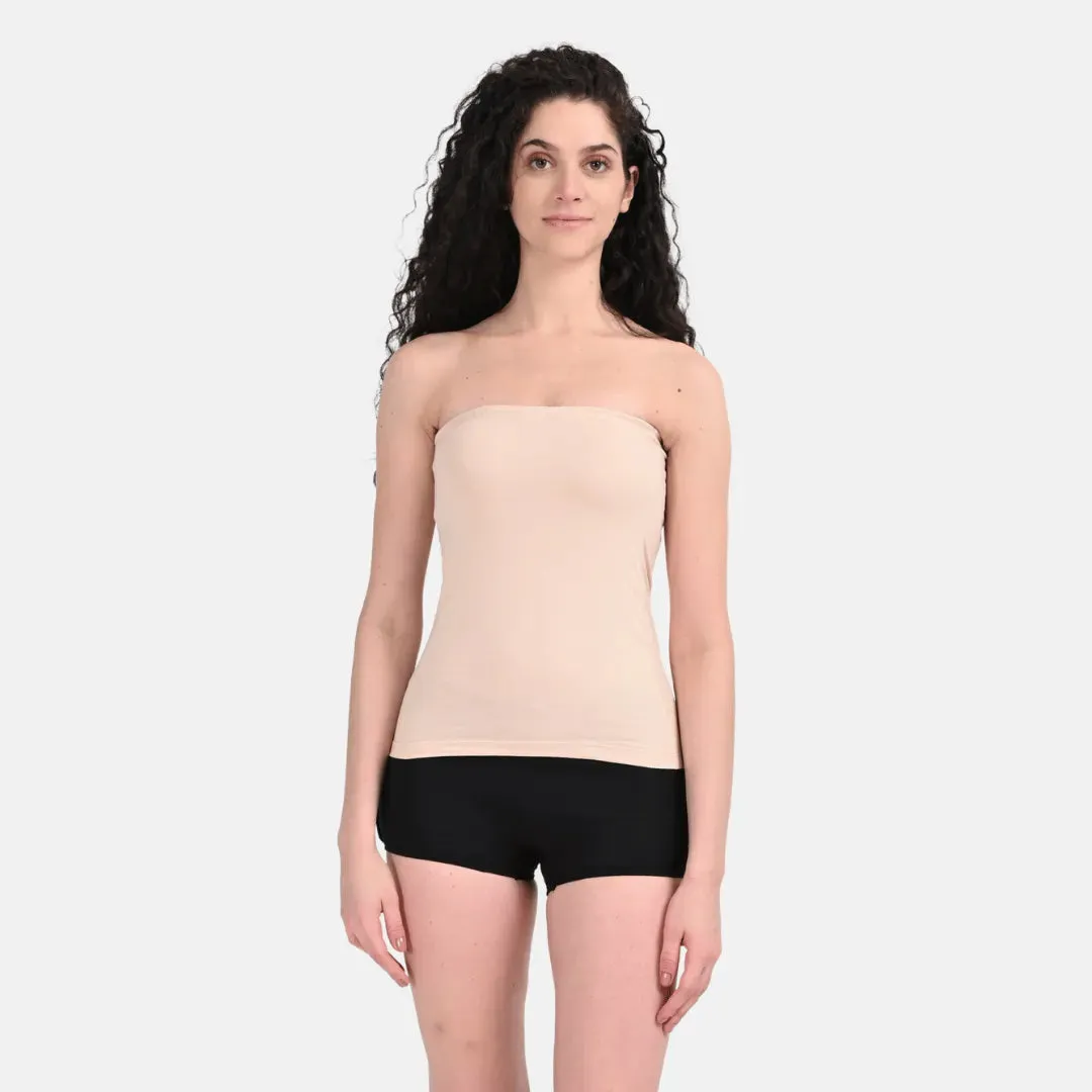Tube Tank For Women | Off-Shoulder Design | Built-In Tube Bra | Anti-Slip Silicone Elastic | Body-Hugging Fit | Full Coverage | Soft Cotton Blend