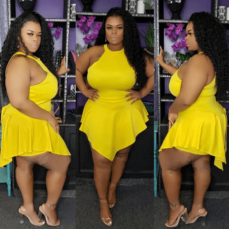 Twirl & Slay High-Neck Peplum Plus-Size Romper