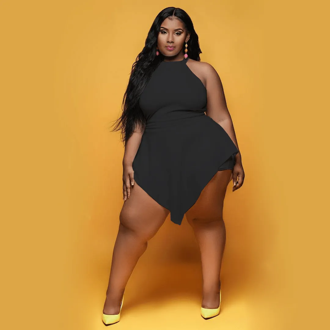 Twirl & Slay High-Neck Peplum Plus-Size Romper