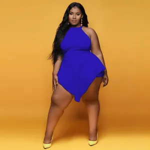 Twirl & Slay High-Neck Peplum Plus-Size Romper
