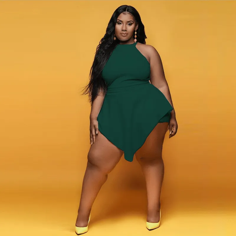Twirl & Slay High-Neck Peplum Plus-Size Romper
