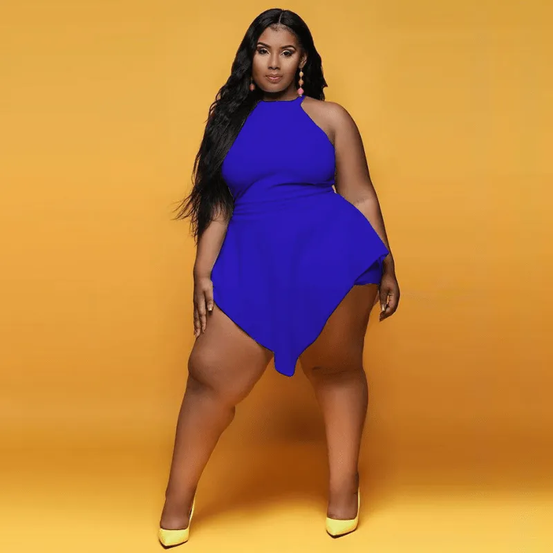 Twirl & Slay High-Neck Peplum Plus-Size Romper