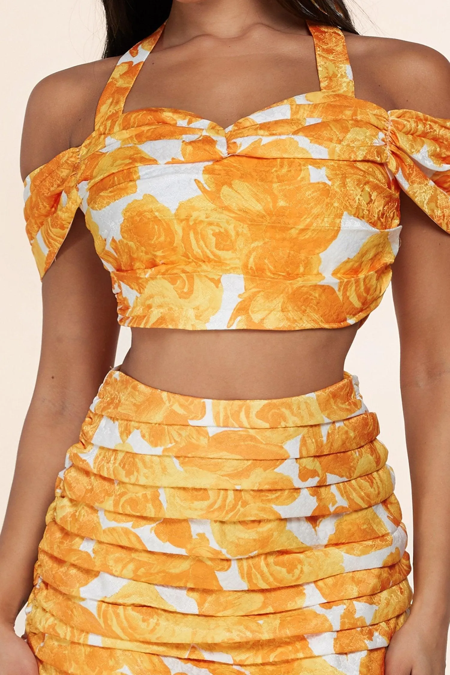 TWO PIECE CROP TOP WITH PLEATS AND SKIRT