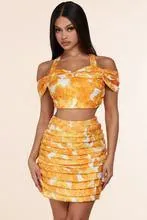 TWO PIECE CROP TOP WITH PLEATS AND SKIRT