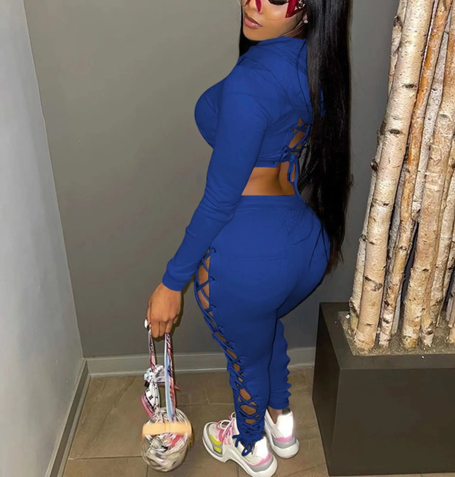 Two Piece Lace Up Hoodie Long Pants