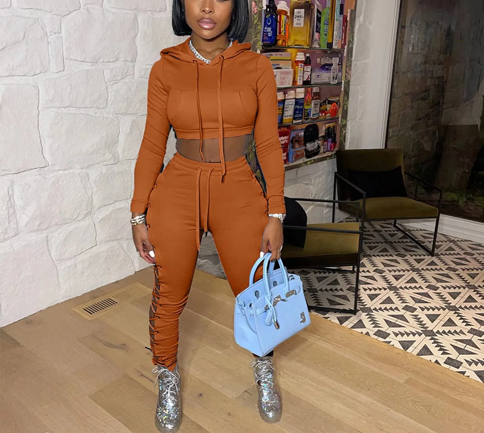 Two Piece Lace Up Hoodie Long Pants