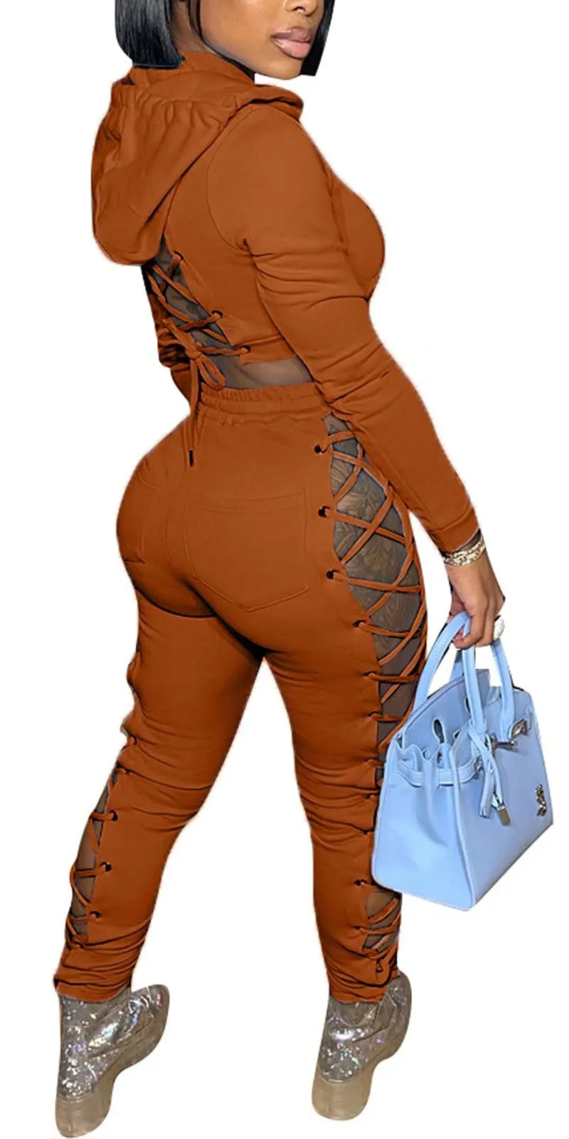 Two Piece Lace Up Hoodie Long Pants
