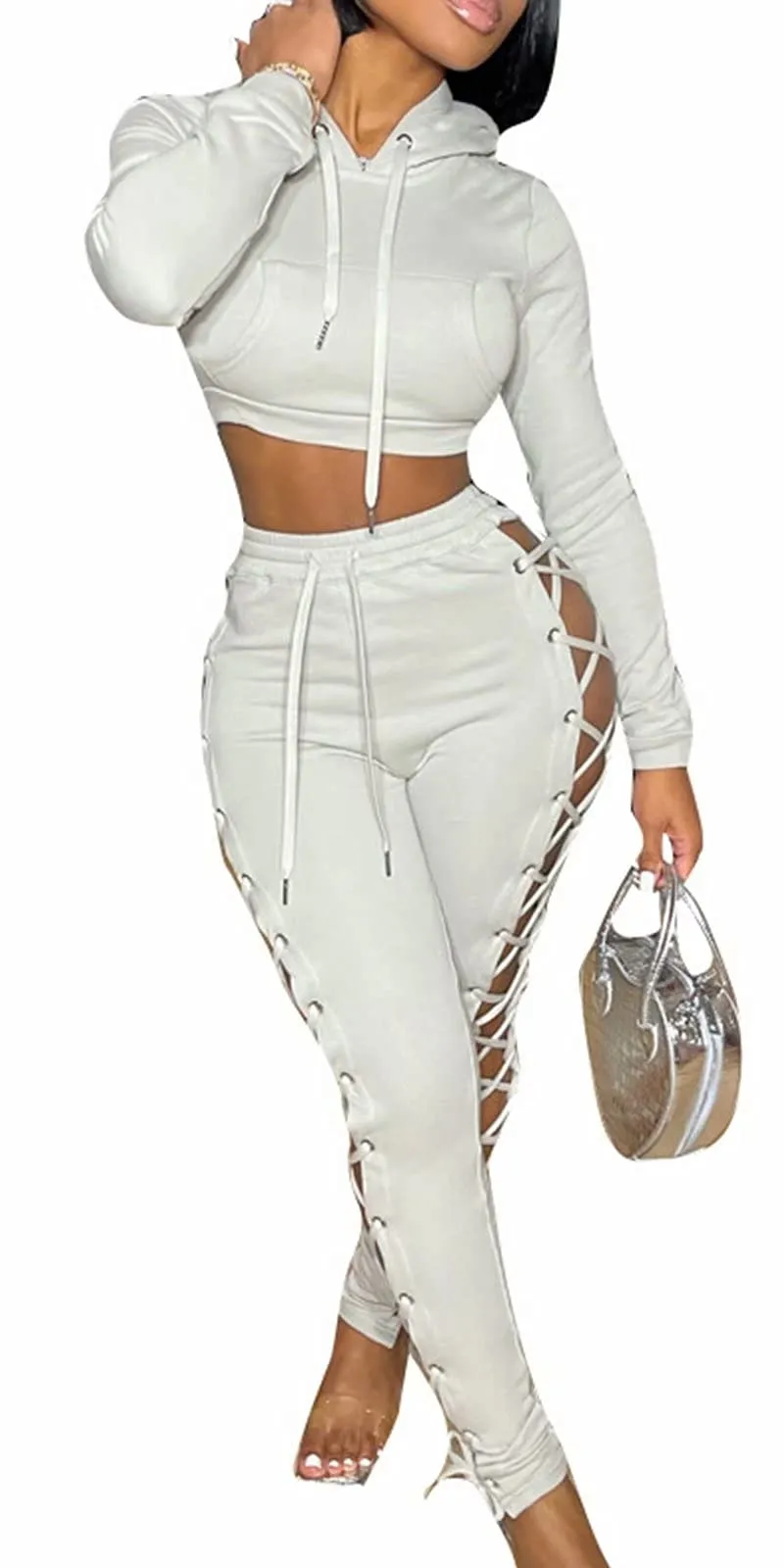 Two Piece Lace Up Hoodie Long Pants