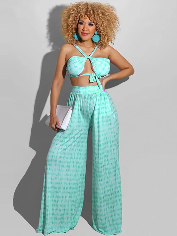 Two Piece Off Shoulder Tube Top Wide Leg Pants
