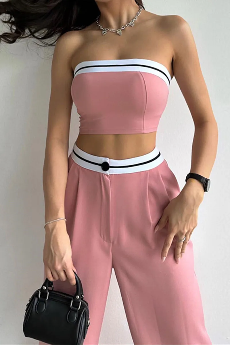 UF787 Strapless Midriff Tube Top and Pants Set