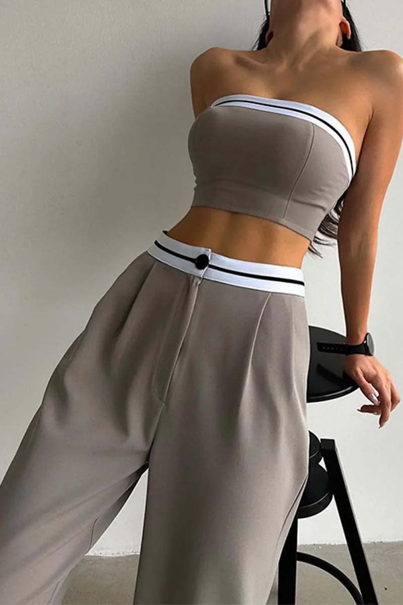 UF787 Strapless Midriff Tube Top and Pants Set