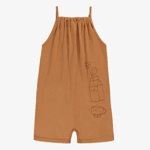 Une-pièce court caramel à bretelles minces en tricot côtelé, enfant || Caramal short one-piece with thin straps in rib, child