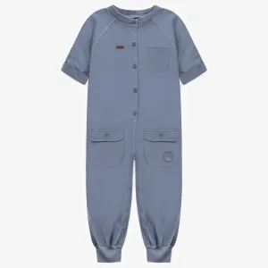 Une-pièce long bleu à manches courtes, enfant || Long blue one piece with short sleeved, child