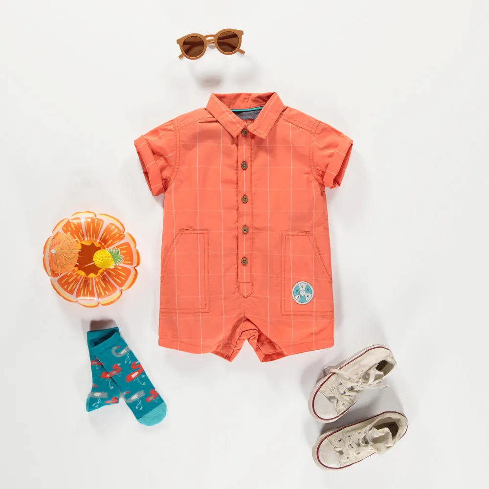 Une pièce orange à carreaux, bébé || Orange one-piece with checks, baby