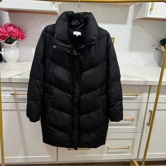 Universal Standard for J. Crew Chevron Black Puffer Coat Size Medium