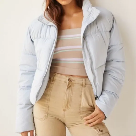 Urban Outfitters cropped light blue puffer coat