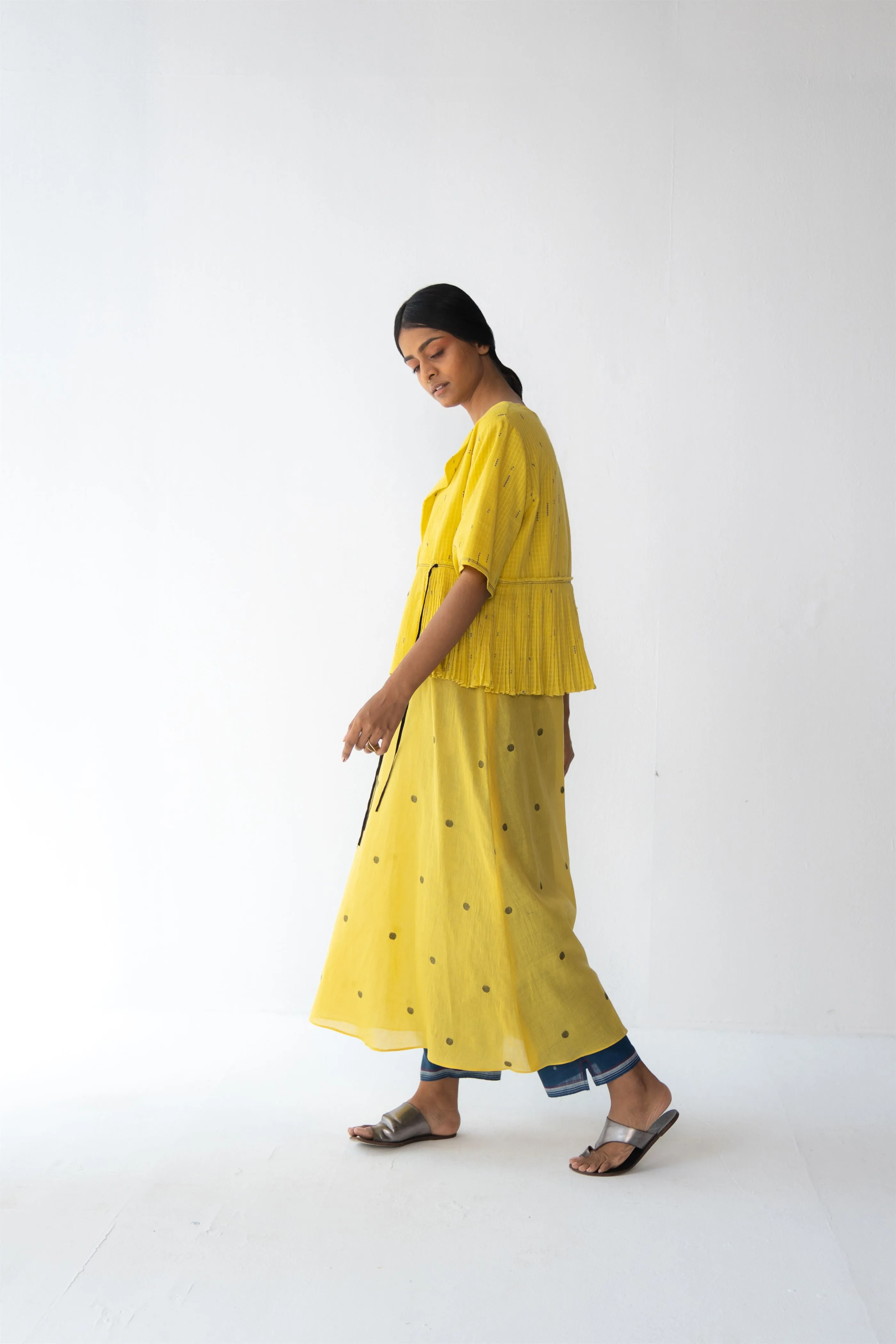 Urvashi Kaur   -  Yellow  Core Top Hand Block Printed Checkered