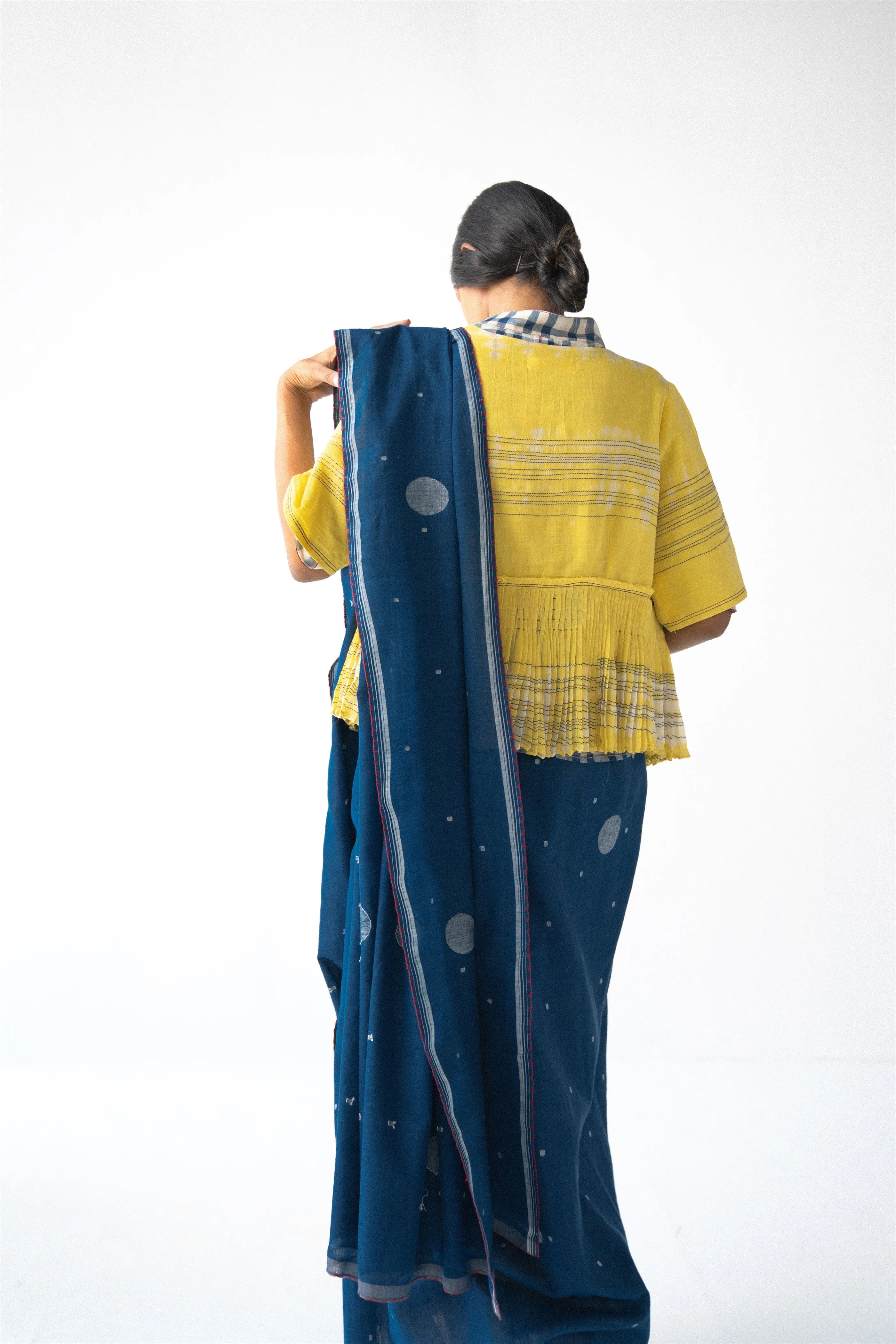 Urvashi Kaur   -  Yellow  Core Top Hand Block Printed Checkered