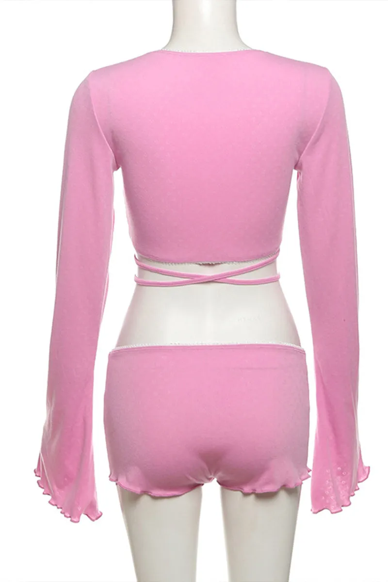 US3520 Crop Shirt and Shorts Set
