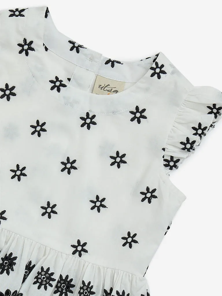 Utsa Kids Off-White Floral Embroidered Cotton Ethnic Top - (2-8yrs)