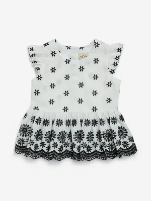 Utsa Kids Off-White Floral Embroidered Cotton Ethnic Top - (2-8yrs)