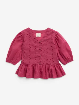 Utsa Kids Pink Schiffli Design Cotton Top - (2-8yrs)