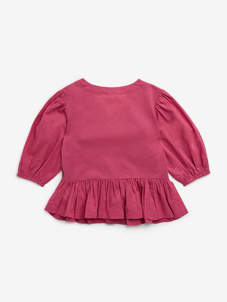 Utsa Kids Pink Schiffli Design Cotton Top - (2-8yrs)